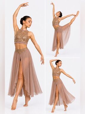 The LineUp Contemporary Lyrical Solo Costume Blush Sequin Lace Mesh Maxi XXS